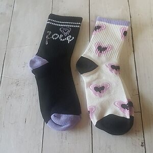 Cute heart-print crew-socks, 2 pair, NWOT